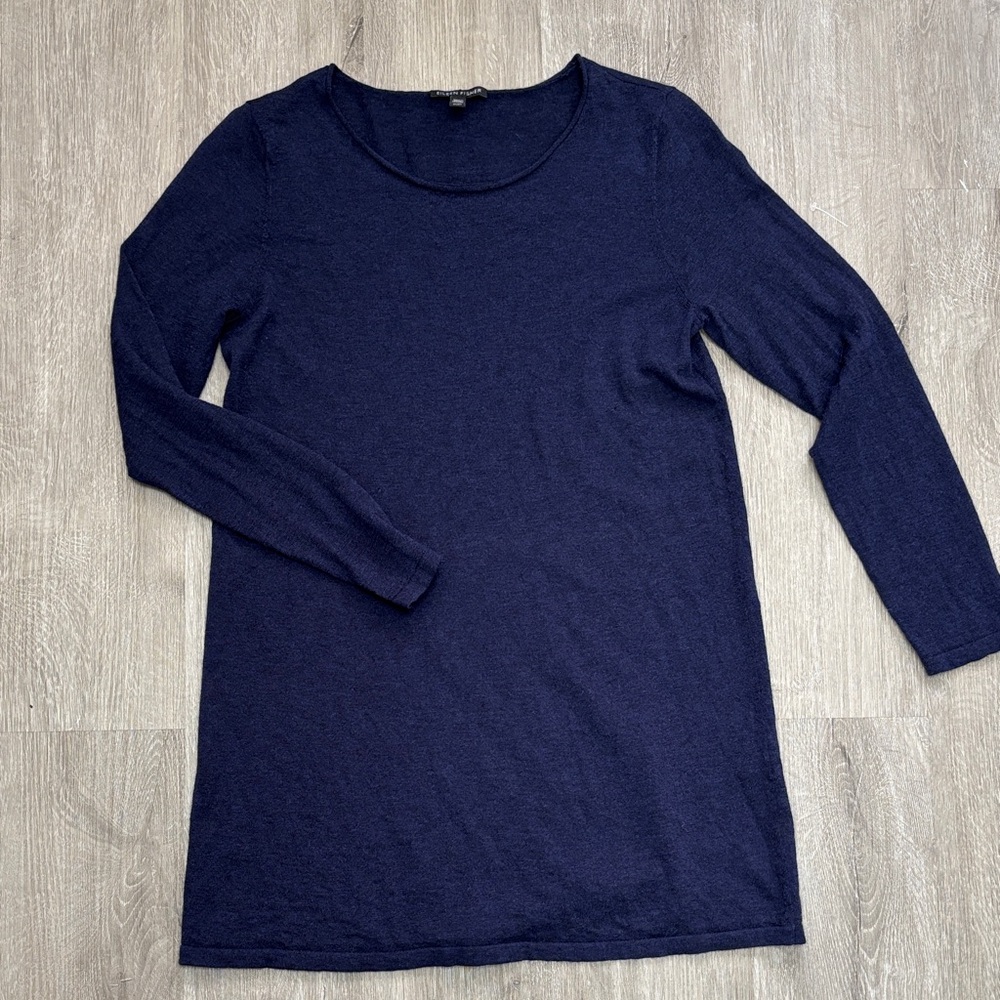 Eileen Fisher Deep Blue Long Sleeve Top lightweight medium